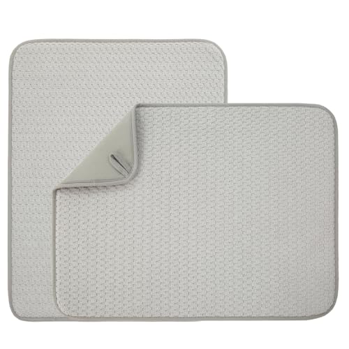 VESHE Mikrofaser-Abtropfmatte für Küchentheke, ultra-saugfähige Abtropfmatte, Geschirr-Abtropfmatte, Geschirr-Abtropfmatte, 50,8 x 38,1 cm (Silbergrau), 2 Stück von VESHE