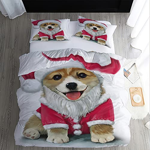 Corgi Bettwäsche 135x200 2 Teilig Set - Weiche Wendebettwäsche 135x200 Weihnachten mit 1 Kissenbezüge 80x80 cm, Atmungsaktive Angenehme Mikrofaser Bettwäsche-Set mit Reißverschluss von VESILE