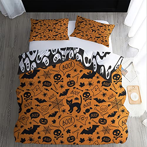 Halloween Bettwäsche 135 x 200 cm 2teilig Set - Schläger Kürbis Orange wendebettwäsche Bettbezug & 1 Kissenbezüge 80x80 cm, Mikrofaser Bettwäsche-Set mit Reißverschluss von VESILE