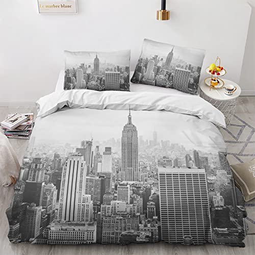 New York Bettwäsche 220x240 3 Teilig Set - Weiche Bettwäsche 220x240 Wolkenkratzer mit 2 Kissenbezüge 80x80 cm, Atmungsaktive Angenehme Mikrofaser Bettwäsche-Set mit Reißverschluss von VESILE