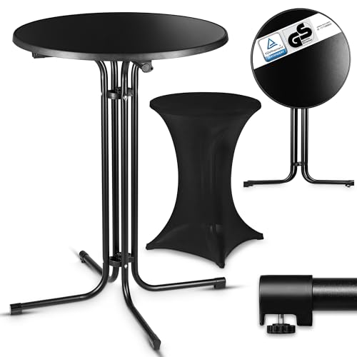 VESKA® Gastro Stehtisch Ø 80cm inkl. Husse, Bistrotisch klappbar Indoor & Outdoor, höhenverstellbare Füße, Klapptisch rund - Partytisch, Empfangstisch, Gartentisch wetterfest (schwarz) von VESKA