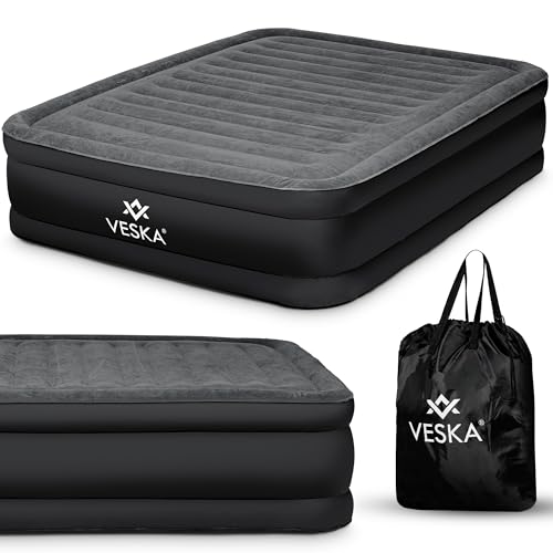VESKA Aufblasbare Matratze Selbstaufblasend Luftbett Gästebett mit eingebauter elektrischer Pumpe, Einzelbett Luftmatratze für Camping Heimgebrauch mit Tasche (anthrazit/grau, Doppel) von VESKA