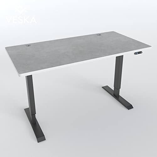 VESKA Höhenverstellbarer Schreibtisch (140 x 70 cm) - Sitz- & Stehpult - Bürotisch Elektrisch Höhenverstellbar mit Touchscreen & Stahlfüßen (Anthrazit/Stein-Grau) von VESKA