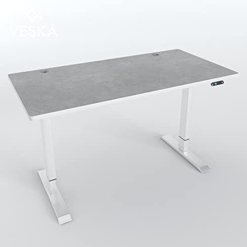 VESKA Höhenverstellbarer Schreibtisch (140 x 70 cm) - Sitz- & Stehpult - Bürotisch Elektrisch Höhenverstellbar mit Touchscreen & Stahlfüßen (Weiß/Stein-Grau) von VESKA