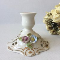 Vintage 60Er Jahre Fp Fena Porzellan Kerzenständer Rose Dekor von VESNAEUROVINTAGE
