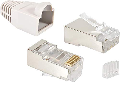 VESVITO 20er Pack RJ45 CAT 6 STP Crimpstecker für CAT6 CAT5e CAT6A Netzwerkkabel Verlegekabel AWG 24-27, für CAT7 Patchkabel AWG 27, Adern Ø 0,9-1,1 mm Netzwerkstecker Stecker Ethernet LAN Kabel, grau von VESVITO