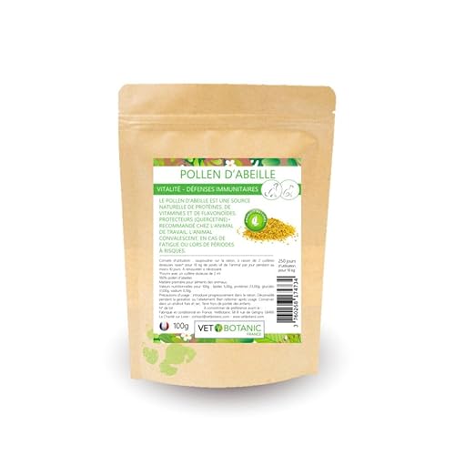 Bienenpollen für Hunde und Katzen, 100 g, reich an Proteinen und Vitaminen, unterstützt Immunität und Vitalität von VET BOTANIC