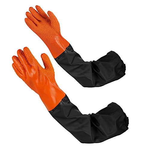 VETIN 68CM Gummihandschuhe Lang, PU Teichhandschuhe Wasserdicht, Sandstrahlhandschuhe, Schutzhandschuhe Chemikalien, Beständig gegen Säure und Alkaline von VETIN