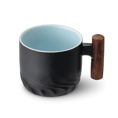 VETIN 60 ml Keramik Espressotassen mit Holzgriff, Espresso Tassen Modernes Design für stilvollen Kaffeegenuss (Schwarz) von VETIN