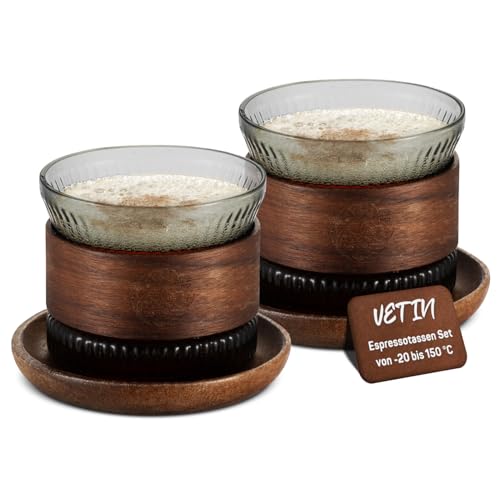 VETIN Espressotassen mit Untertassen 2er set Glas - 170 ml - Cappuccino Tassen - Kaffeetassen set - Transparent Schwarz, 2er-Pack von VETIN
