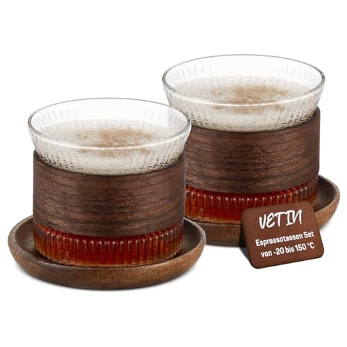 VETIN Espressotassen mit Untertassen 2er set Glas - 170 ml - Cappuccino Tassen - Kaffeetassen set - Transparent weiß, 2er-Pack VETIN Espressotassen mit Untertassen 2er set Glas - 170 ml - Cappuccino Tassen - Kaffeetassen set - Transparent weiß, 2er-Pack von VETIN