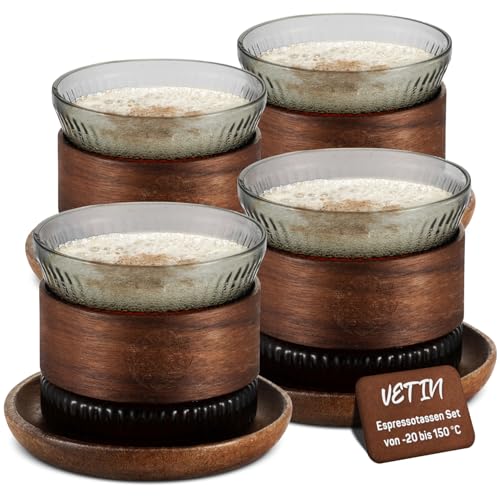VETIN Espressotassen mit Untertassen 4er set Glas - 170 ml - Cappuccino Tassen - Kaffeetassen set - Transparent Schwarz, 4er-Pack VETIN Espressotassen mit Untertassen 4er set Glas - 170 ml - Cappuccino Tassen - Kaffeetassen set - Transparent Schwarz, 4er-Pack von VETIN