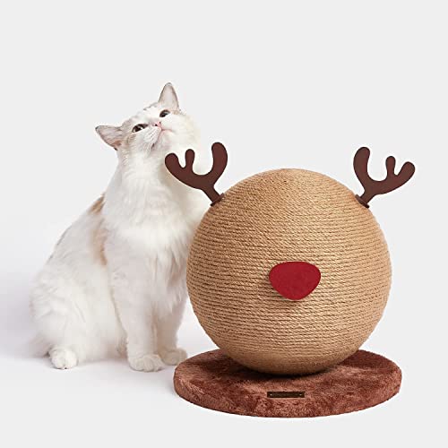 VETRESKA | Kratzbaum für Katzen und Kätzchen | 33cm | Langlebiges und starkes Sisal | Tierspielzeug | Kann auch als Kratzball ohne Rentier verwendet werden | von VETRESKA