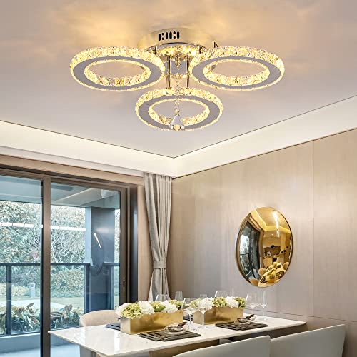 VETRULUS LED Kristall Deckenleuchte, Moderne Kristallkronleuchter,Edelstahl Pendelleuchte für Schlafzimmer Wohnzimmer Esszimmer 3 Rings Warm White von VETRULUS