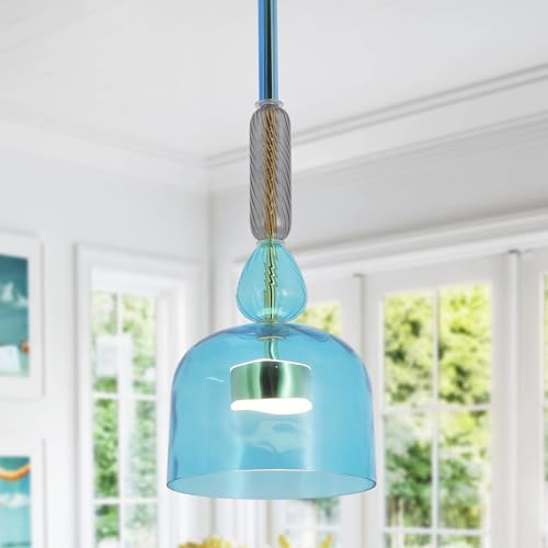 VETRULUS Designer Pendelleuchte aus Buntglas – Retro Glas Hängelampe in Blau mit Struktur, Glockenform Deckenlampe mit warmem Licht für Küche, Esszimmer, Theke, Bar, Wohnzimmer VETRULUS Designer Pendelleuchte aus Buntglas – Retro Glas Hängelampe in Blau mit Struktur, Glockenform Deckenlampe mit warmem Licht für Küche, Esszimmer, Theke, Bar, Wohnzimmer von VETRULUS