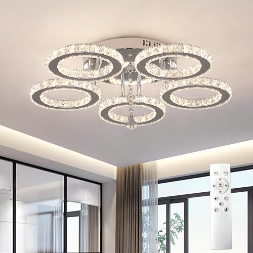VETRULUS Moderne Kristall-LED-Deckenleuchte – Dimmbare halbflächenbündige Kristall-Lüster für Wohnzimmer – 5-Ring-Deckenleuchte für Schlafzimmer, Küche, LED-Kronleuchter VETRULUS Moderne Kristall-LED-Deckenleuchte – Dimmbare halbflächenbündige Kristall-Lüster für Wohnzimmer – 5-Ring-Deckenleuchte für Schlafzimmer, Küche, LED-Kronleuchter von VETRULUS