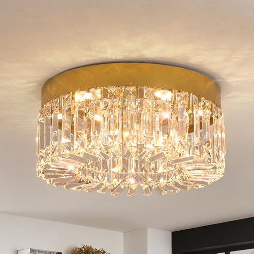 VETRULUS Kristall Kronleuchter 40cm Gold Halbeinbau Deckenleuchte Moderne Kronleuchter für Esszimmer Wohnzimmer Schlafzimmer von VETRULUS
