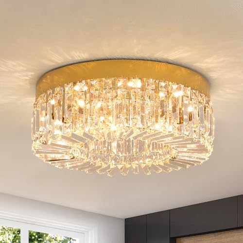 VETRULUS Kristall Kronleuchter 50CM Gold Semi Flush Mount Deckenleuchte Moderne Kronleuchter für Esszimmer Wohnzimmer Schlafzimmer von VETRULUS