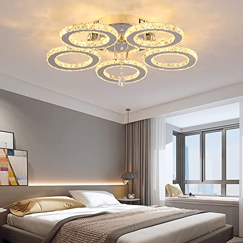 VETRULUS LED Kristall Deckenleuchte, Moderne Kristallkronleuchter,Silber Edelstahl Pendelleuchte für Schlafzimmer Wohnzimmer Esszimmer von VETRULUS