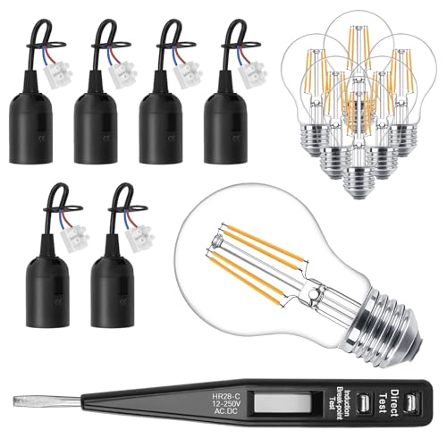 6x E27 Lampenfassung mit Kabel + 6x 4W LED Lampe Warmweiß+ VDE-Spannungsprüfer – für Baustelle & Renovierung von VEUWOLM