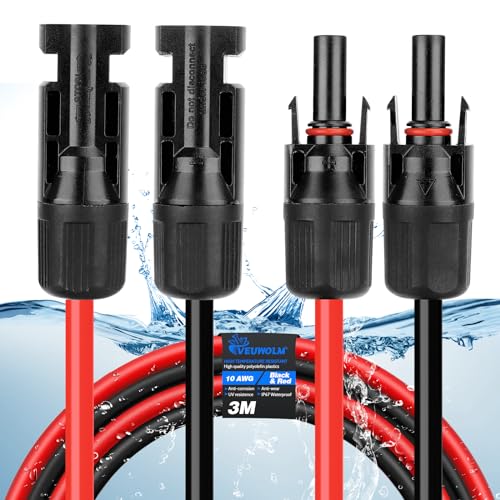 Solarkabel 3mx6mm², Solarkabel Verlängerung 3M, Verlängerung, PV Kabel 6mm², IP67 Photovoltaik Kabel Stecke, Solarstecker Solarkabel Verlängerungskabel（10AWG） von VEUWOLM