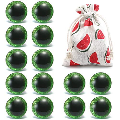 VEVESMUNDO 14 Stück Glitzer Sicherheitsaugen Bunt Kunststoff Teddyaugen Glitzeraugen Tieraugen mit Unterlegscheiben 9mm 12mm 14mm 16mm 18mm 20mm 25mm (7 Grün Farbe Augen (7 Paare), 16mm) von VEVESMUNDO