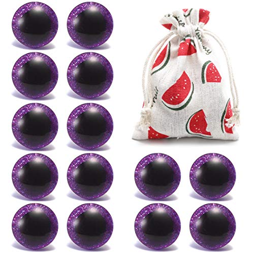 VEVESMUNDO 14 Stück Glitzer Sicherheitsaugen Bunt Kunststoff Teddyaugen Glitzeraugen Tieraugen mit Unterlegscheiben 9mm 12mm 14mm 16mm 18mm 20mm 25mm (7 Violett Farbe Augen (7 Paare), 20mm) von VEVESMUNDO