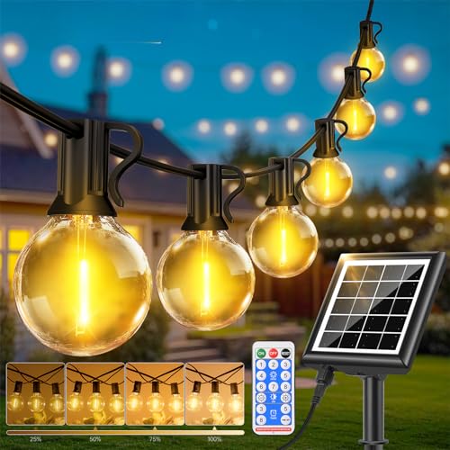 VEVICE Solar Lichterkette Aussen mit Fernbedienung - 20M/65FT Dimmbar G40 Glühbirnen Outdoor Lichterketten 8Modi IP65 Wasserdicht Solarlichterkette Außen für Garten Balkon Pavillon Party von VEVICE