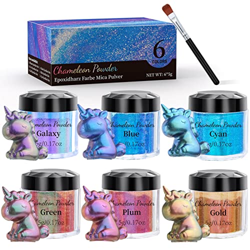VEVOQIM Epoxidharz Farbe, 6 Farben Unregelmäßige Farbverschiebung Mica Pulver, Metallic Chameleon Chrome Powder für Epoxidharz Farben, Nägel, Make von VEVOQIM