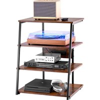 4-stufiger Medienständer mit Steckdosenleisten, Holz Medienständer mit LED-Leuchten, Audio Komponentenschrank, StereoKomponenten Rackschrank, von VEVOR