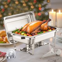 Chafing Dish Buffet Speisenwärmer (7,5 l), 2 Stk. mit 2 Pfannen in voller Größe, rechteckiger Catering-Wärmespender mit Deckel & Brennstoffhalter, von VEVOR