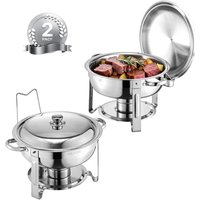 Chafing Dish Buffet Speisenwärmer mit 2 Behältern in voller Größe (4,7 l pro), runder Catering-Wärmespender mit Deckel & Brennstoffhalter & von VEVOR