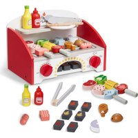 Grillset für Kinder, authentisches Kochset aus Holz mit imitiertem Holzkohlefeuer, Spielküchenzubehör (26-teilig), vielseitiges Rollenspielset für von VEVOR