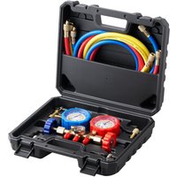 Kältemittel Manometer 3-Wege Auto Kältemittel Verteiler Messgeräteset, R134A-R22-R12-R502 ac 4 Stk. 5 Fuß Ladeschläuche Kältemittel Manifold von VEVOR