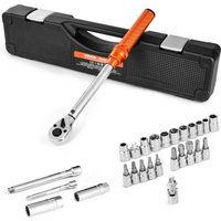Klick-Drehmomentschlüssel, 3/8 Zoll Antrieb 5-60 N.m, Zweiwege-Drehmomentschlüssel mit Stecknüssen & Verlängerung & Bohrer, 72 Zähne ±3 % hohe von VEVOR