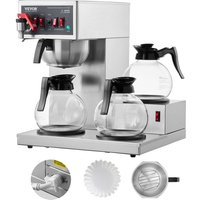 Kommerzielle Filterkaffeemaschine für 12 Tassen Kaffeemaschine mit 3 Glaskaraffen & 3 Warmhalteplatten, Übergieß-Kaffeemaschine aus Edelstahl für von VEVOR
