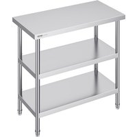 Lebensmittel-Zubereitungstisch aus Edelstahl, 18 x 36 x 34 Zoll gewerblicher Küchenarbeitstisch, mit 2 verstellbaren Unterregalen, robuster von VEVOR