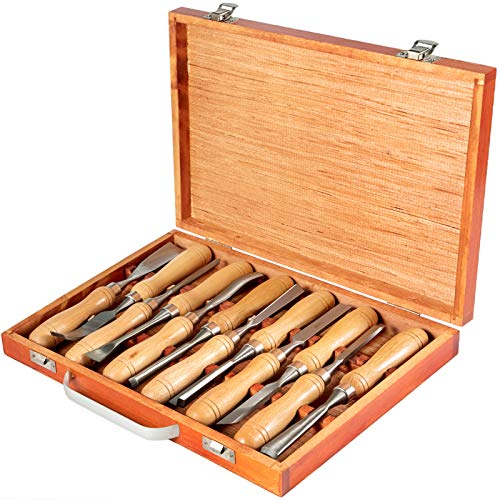 VEVOR Stechbeitel Set 60CRV Holz Schnitzwekzeug 12 Stück Hochgeschwindigkeitsstahl Holzmeißel Set mit Koffer Metallisch VEVOR Stechbeitel Set 60CRV Holz Schnitzwekzeug 12 Stück Hochgeschwindigkeitsstahl Holzmeißel Set mit Koffer Metallisch von VEVOR