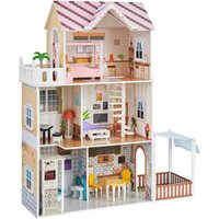 Puppenhaus aus Holz, Puppenvilla-Spielset für Kinder, DIY-Traumvilla mit 3 Ebenen, 7 Spielbereichen & 15 Möbelzubehörteilen, Ideal für 30 cm große von VEVOR