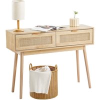 Rattan-Konsolentisch mit 2 Schubladen, Rattan-Eingangstisch mit natürlicher Rattan-Schiebetür, Konsolen-Sofatisch für Wohnzimmer, Arbeitszimmer, von VEVOR