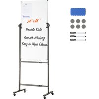 Rollendes Magnetisches Whiteboard 611 x 1220 mm, Höhenverstellbares Tragbares Whiteboard mit Ständer, Doppelseitiges Whiteboard mit Rädern, Mobiles von VEVOR
