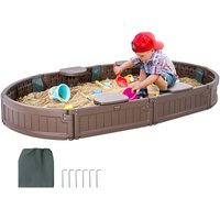 Sandkasten mit Abdeckung, 183 x 105 x 23 cm, ovaler Sandkasten, HDPE-Sandgrube mit 4 Ecksitzen und Bodenauskleidung, Kindersandkasten für Garten, Sandkasten mit Abdeckung, 183 x 105 x 23 cm, ovaler Sandkasten, HDPE-Sandgrube mit 4 Ecksitzen und Bodenauskleidung, Kindersandkasten für Garten, von VEVOR
