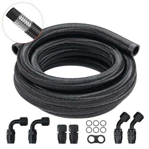 VEVOR 10-AN-Kraftstoffleitungssatz, 3048 mm Kraftstoffschlauchsatz, 13,97 mm-Nylon-Edelstahl-Geflecht-Kraftstoffleitungs-Öl-/Gas-Schlauchendstück-Anschlusssatz 7-teiliger Drehgelenk-Adaptersatz von VEVOR