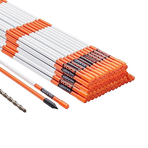 VEVOR 100er-Set Schneestangen 47,8 Zoll (121,5 cm) Auffahrtstangen orange UV-beständige Beschichtung Reflektierende Einfahrtsmarkierung Inkl. 1 Paar Schutzhandschuhe und 1 extralangen Stahlbohrer von VEVOR