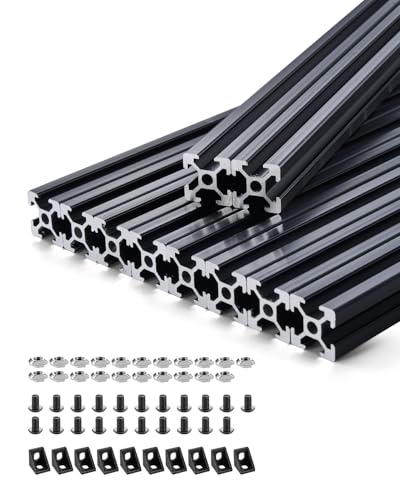 VEVOR 10er Set Aluprofil, 1000 mm T-Nut 2020 Aluminium-Strangpressprofil, eloxierte Linearschiene nach europäischem Standard, Nutenprofil für 3D-Drucker, CNC-Maschine DIY, Lasergravur, Schwarz von VEVOR