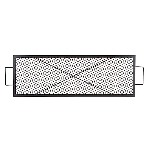 VEVOR 1110 x 380 x 25 mm X-Marks Feuerstellen-Grillrost, Rechteckiger Grillrost, Lagerfeuer-BBQ-Grillrost aus Stahl mit Griff, Tragbares Camping-Kochgeschirr für Partytreffen im Freien, Schwarz von VEVOR