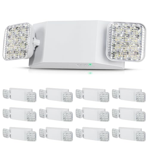 VEVOR 12er-Pack kommerzielle Notbeleuchtung, 3 W, weiße LED-Notausgangsbeleuchtung mit 180-Minuten-Backup-Batterie, verstellbarer 2-LED-Quadratkopf, Decken- oder Wandmontage für Stromausfälle von VEVOR