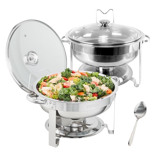 VEVOR 2 Stk. Chafing Dish Profi Set Wärmebehälter Edelstahl + Glas Buffet Set Rund 2 x 3,5 L, 33,5 x 33,5 x 7 cm Jeder Behälter, Speisewärmer für Buffets, Familienfeiern, Bankette, Hochzeiten usw. von VEVOR