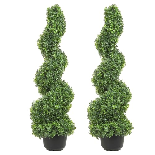 VEVOR 2 STK. Künstlicher Buchsbaum Turm Formschnitt Spirale Kunstpflanze 91cm hoch Dekopflanze Grüne Plastikpflanze aus PE Eisen Formschnittpflanzen inkl. 10 STK. Ersatzblätter von VEVOR