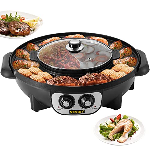 VEVOR 2 in 1 Elektrischer Hot Pot Grill, 1200W + 1000W Elektrogrill und Hotpot für 8 Personen, Electric Smokeless and, GleichmäßIg Erhitzt mit Dual Temperaturregelung Abnehmb, Hot Pot BBQ Grill 2200W von VEVOR